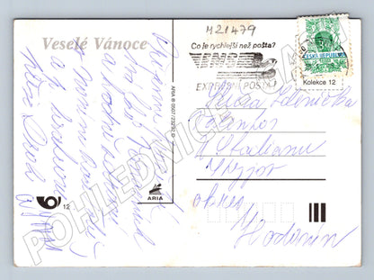 Pohlednice Veselé Vánoce chalupa ve sněhu (M21479)