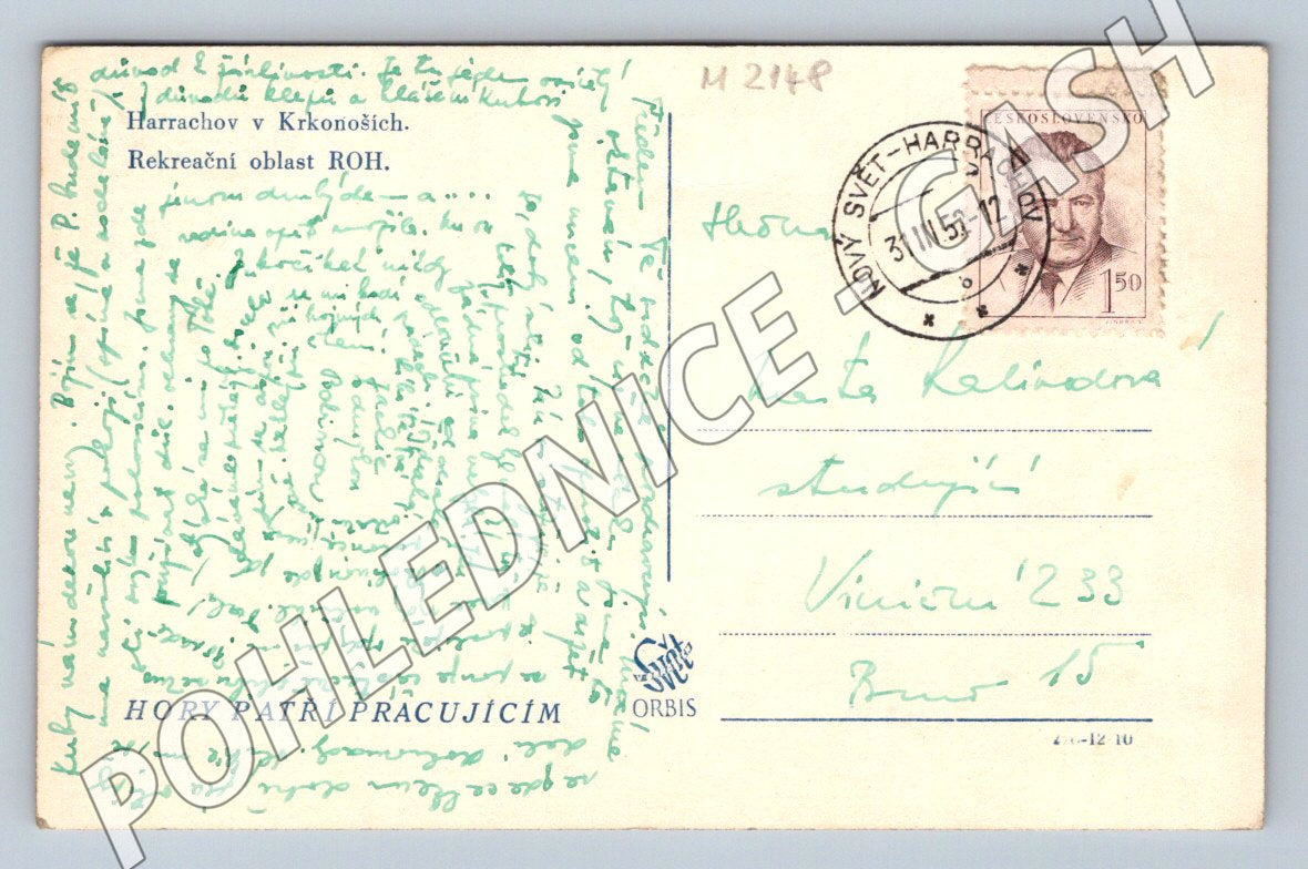 Pohlednice Harrachov v Krkonoších zimní zn raz (M2148)