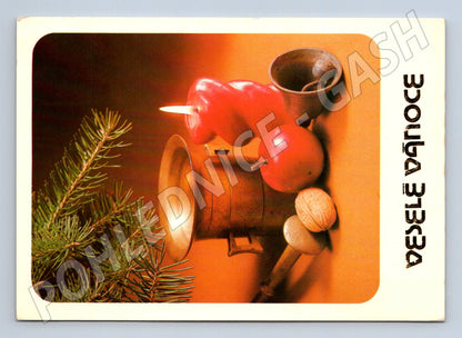 Pohlednice vánoční jehličí a ozdoby 1985 (M21480)