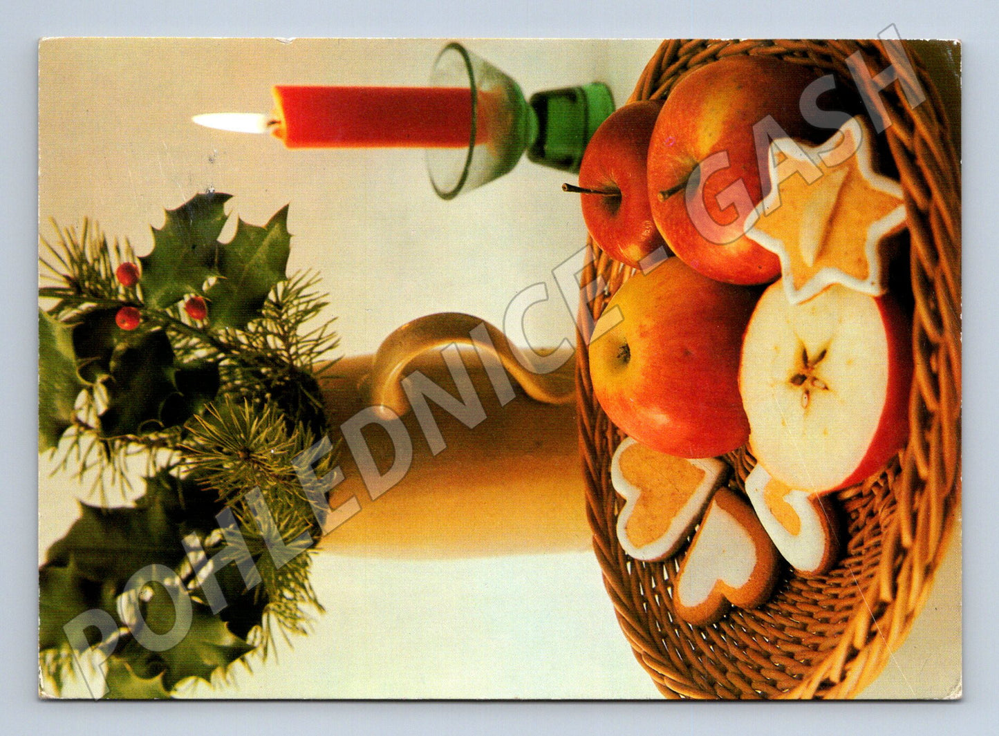 Pohlednice vánoční svíčka perníčky ovoce 1985 (M21481)