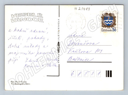 Pohlednice vánoční svíčka perníčky ovoce 1985 (M21481)