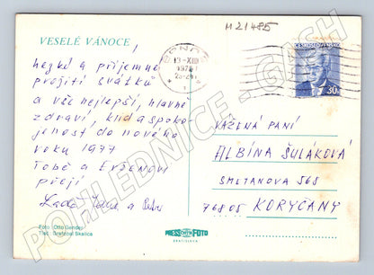 Pohlednice vánoční svíčka 1977 malý formát (M21485)