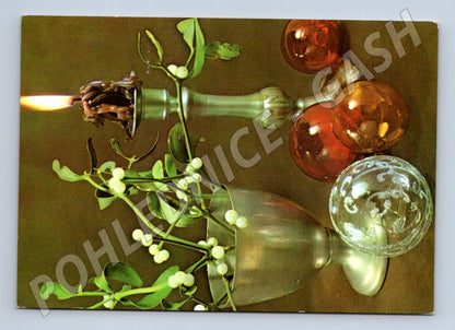 Pohlednice vánoční svícen jmelí ozdoby 1983 (M21509)