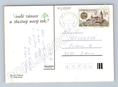 Pohlednice vánoční svícen jmelí ozdoby 1983 (M21509)