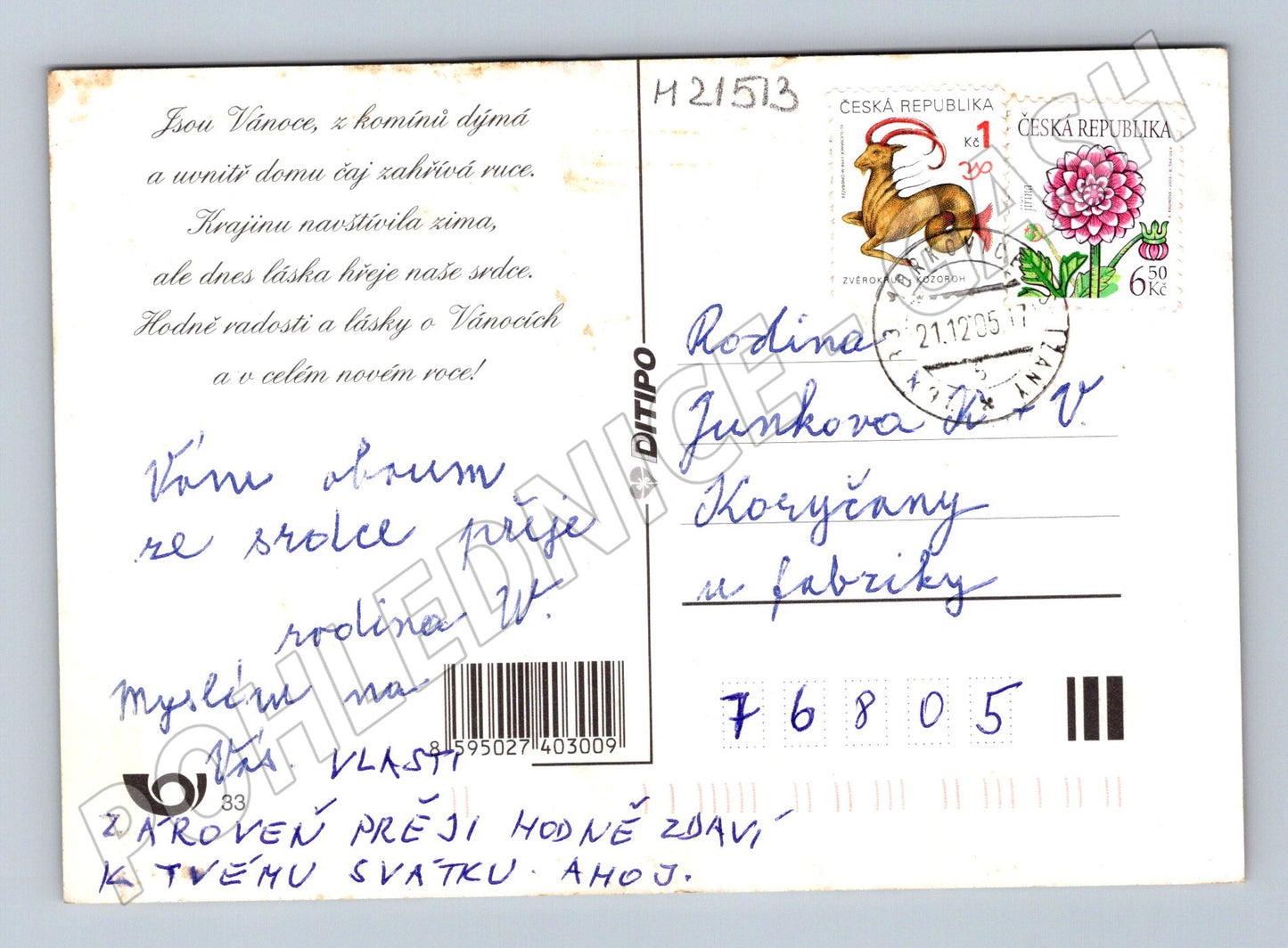 Pohlednice vánoční zimní krajina odeslaná 2005 (M21513)