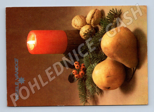 Pohlednice vánoční svíčka známka razítko 1986 (M21516)
