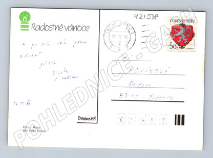 Pohlednice vánoční tradiční motiv prošlá 1986 (M21518)