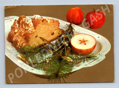 Pohlednice vánoční vánočka jablka zaslaná 1985 (M21520)