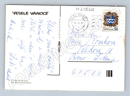 Pohlednice vánoční vánočka jablka zaslaná 1985 (M21520)
