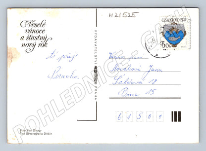 Pohlednice vánoční zátiší s ovocem a svíčkami (M21525)