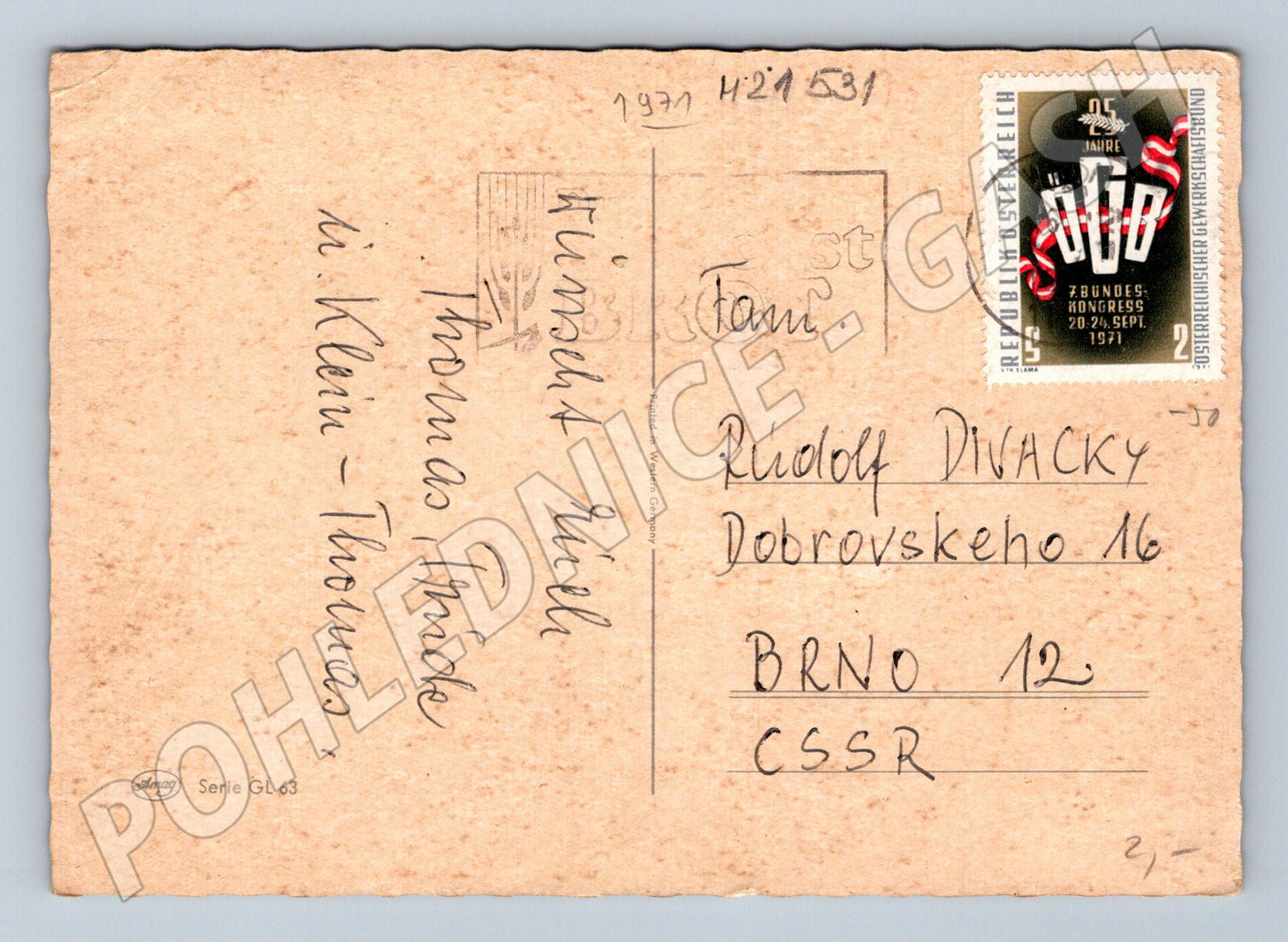 Pohlednice vánoční Rakousko 1971 červená svíčka (M21531)