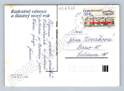 Pohlednice vánoční hodiny a svíčky 80. léta (M21533)