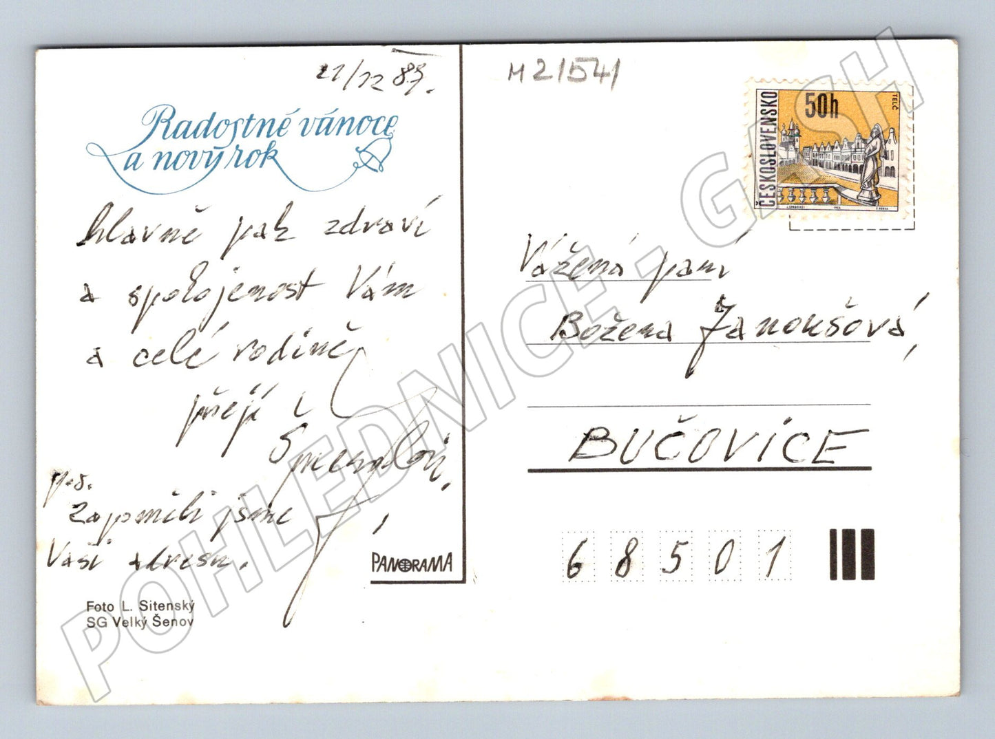 Pohlednice zimní panorama českých hor odeslaná 1987 (M21541)
