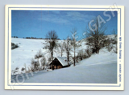 Pohlednice Vánoce zimní krajina Slovensko 1980 (M21544)
