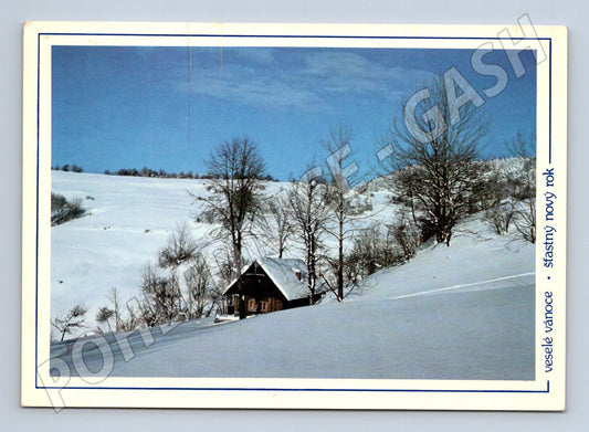 Pohlednice Vánoce zimní krajina Slovensko 1980 (M21544)
