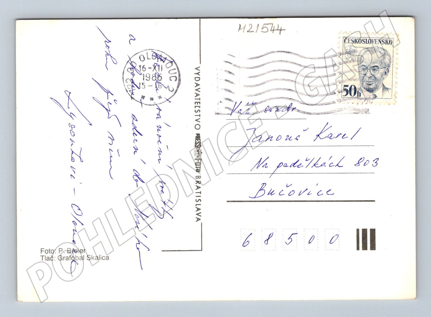 Pohlednice Vánoce zimní krajina Slovensko 1980 (M21544)