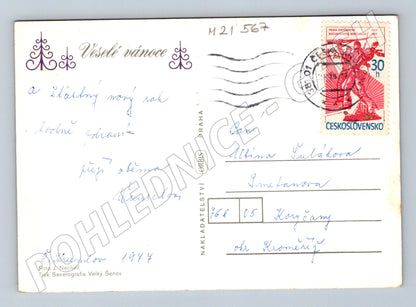 Pohlednice vánoční dekorace ořechy ovoce 1977 (M21567)