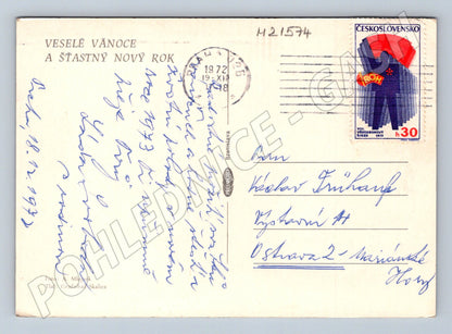 Pohlednice vánoční malý formát razítko 1972 (M21574)