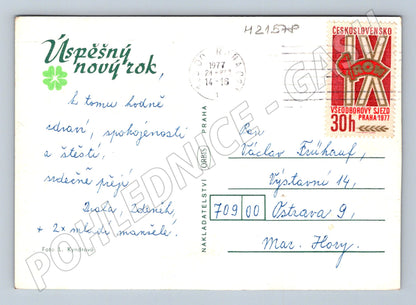Pohlednice novoroční svíčka cukroví Orbis 1977 (M21578)
