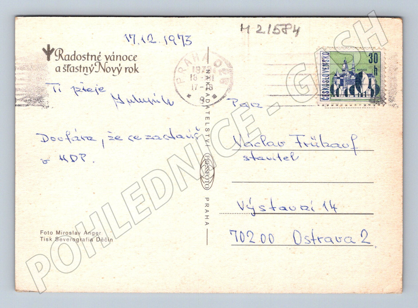 Pohlednice vánoční svíčka ozdoby malý formát (M21584)