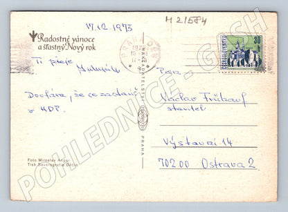 Pohlednice vánoční svíčka ozdoby malý formát (M21584)