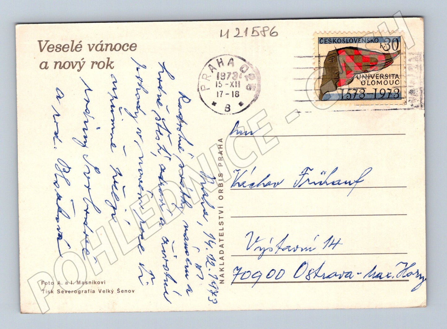 Pohlednice vánoční svíčka a šišky 1978 (M21586)