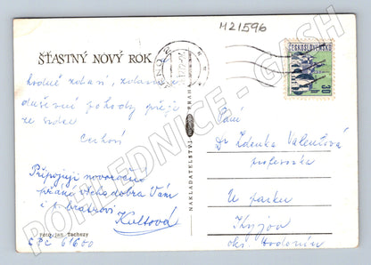 Pohlednice novoroční zrcadlo svíčka pohárky (M21596)
