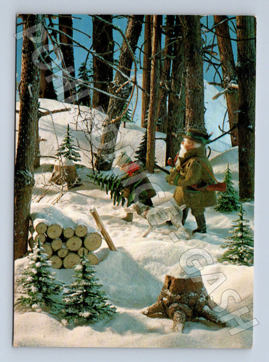 Pohlednice vánoční dřevorubec 1980 (M21618)