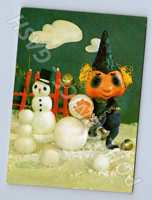 Pohlednice vánoční loutka sněhulák 1972 (M21621)