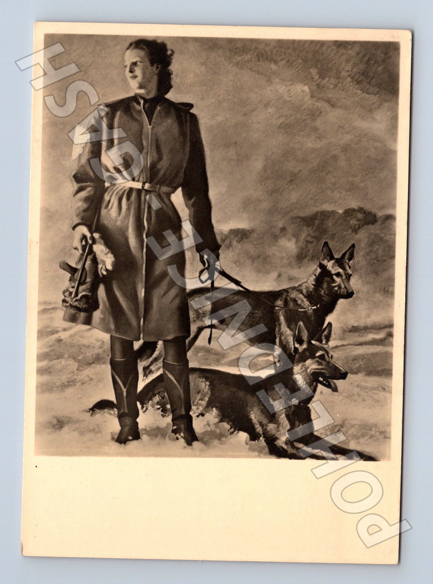 Pohlednice dívka se psy Jul Engelhard (M21654)