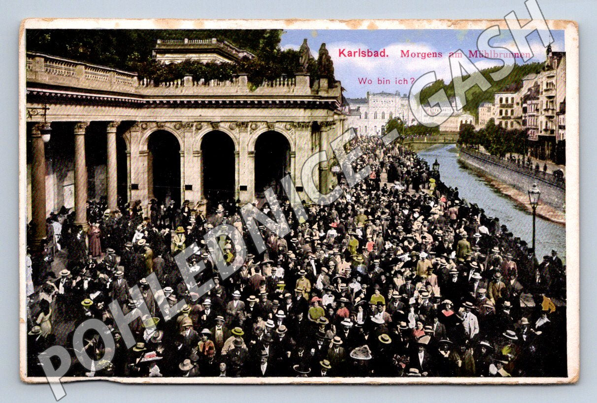 Pohlednice Karlovy Vary ranní ruch Mlýnská kolonáda (M2168)