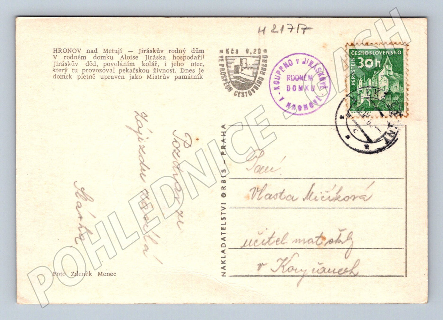 Pohlednice Hronov dům Jiráska (M21717)