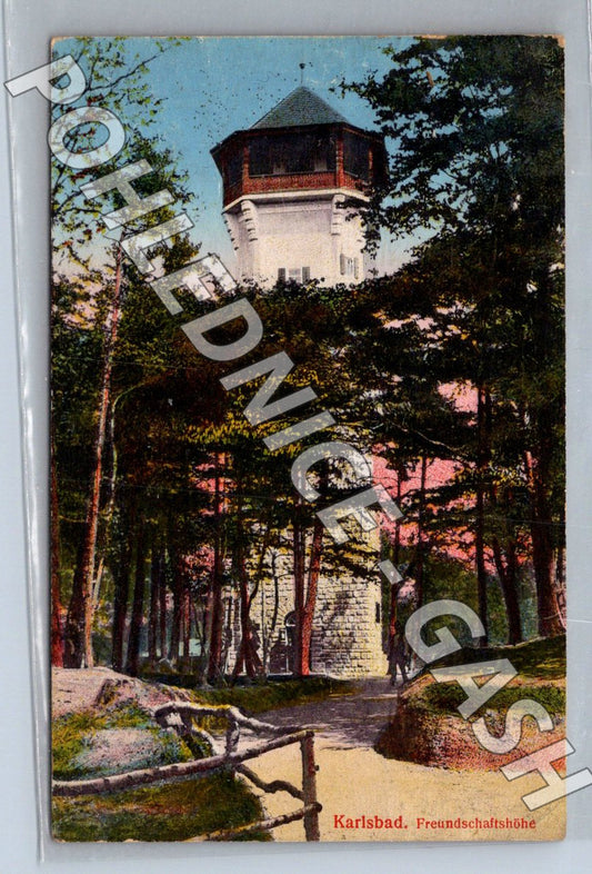 Pohlednice Karlovy Vary  rozhledna Freundschaftshöhe 1926 (M2173)