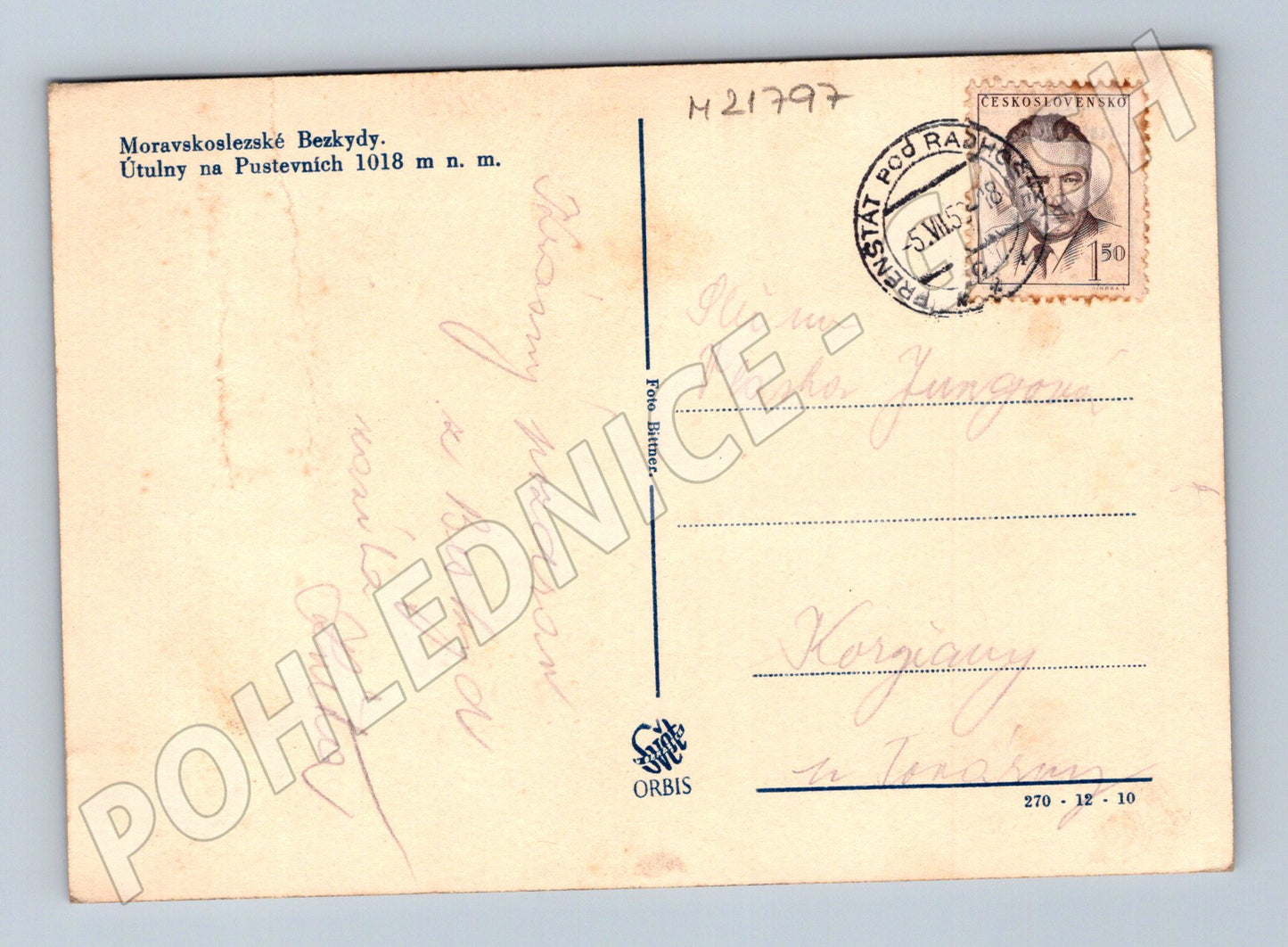 Pohlednice Pustevny útulny 1953 (M21797)