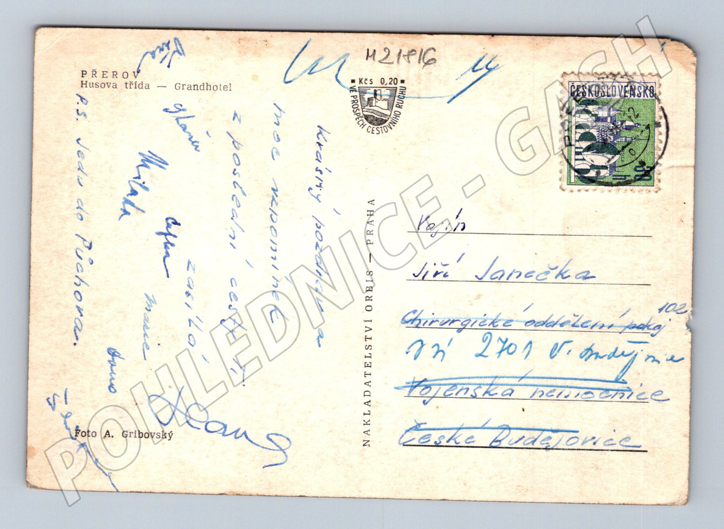 Pohlednice Přerov Husova třída Grandhotel 1960 (M21816)