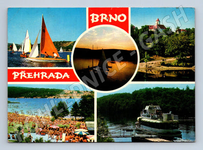 Pohlednice Brno přehrada, hrad Veveří, lodě (M21894)