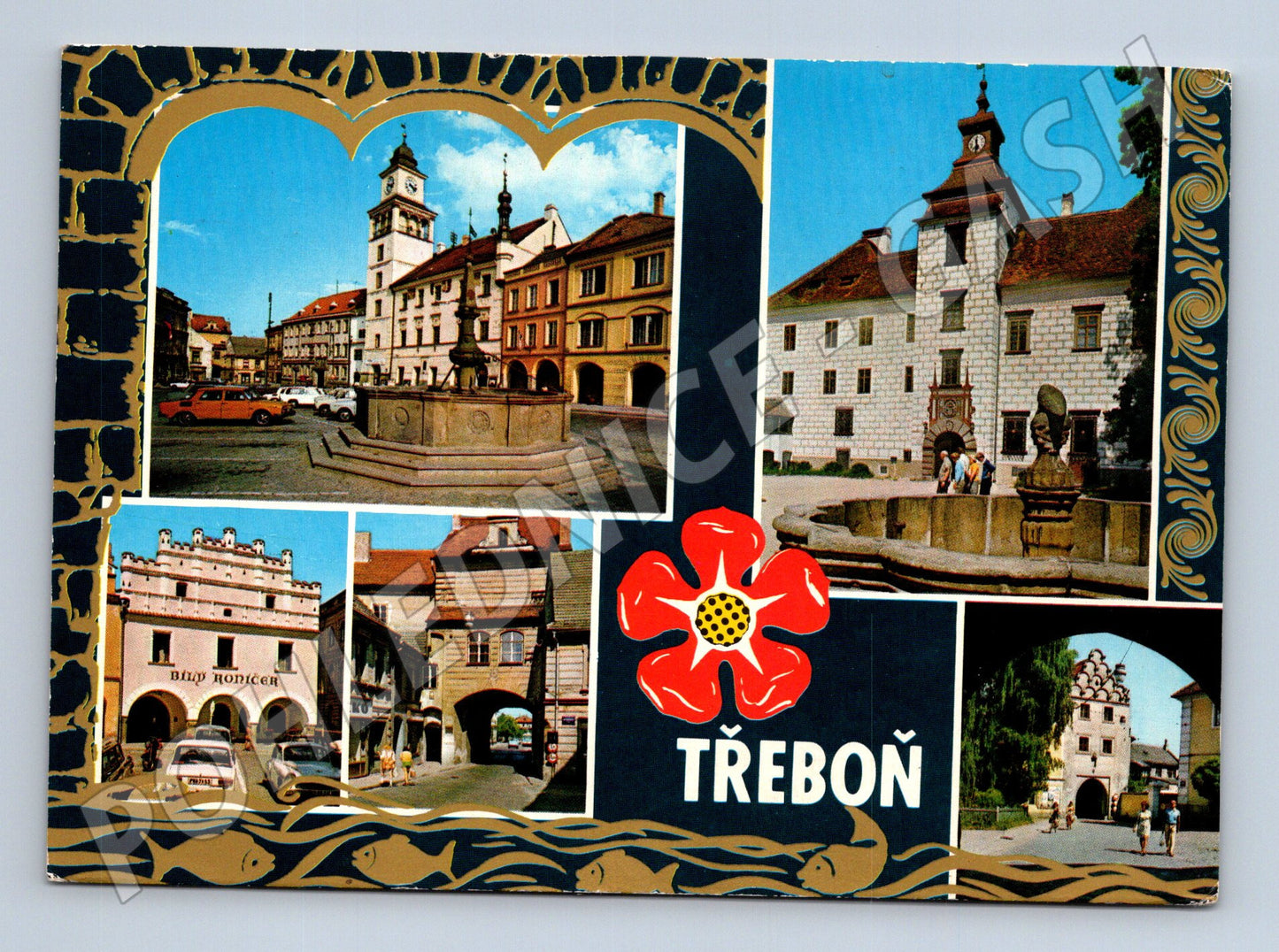 Pohlednice Třeboň koláž náměstí zámek 1978 (M21913)