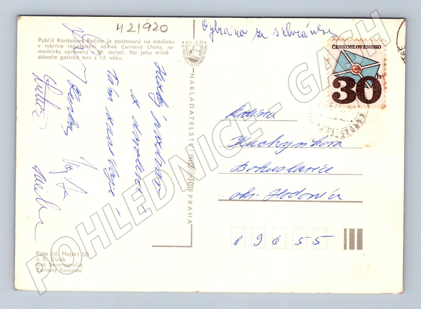 Pohlednice Červená Lhota zámek, Kardašova Řečice (M21920)