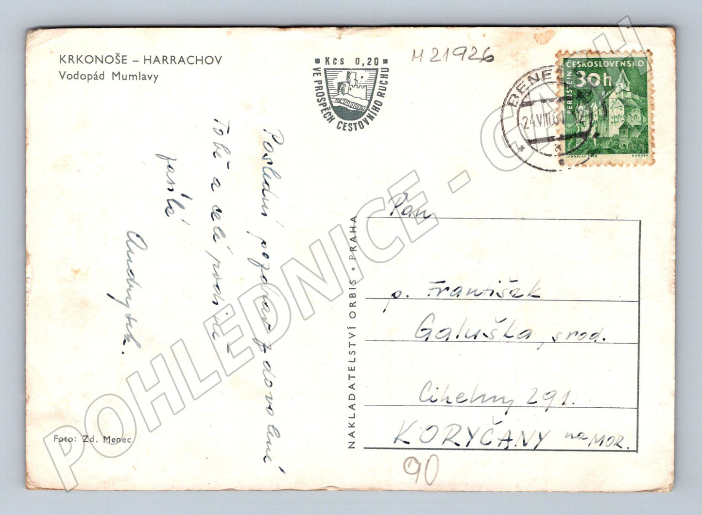 Pohlednice Krkonoše Harrachov Vodopád Mumlavy 1960 (M21926)