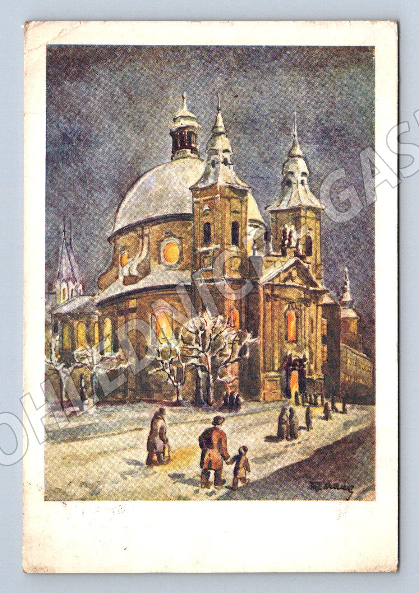 Pohlednice Kroměříž umělecká zimní scéna 1922 (M21928)