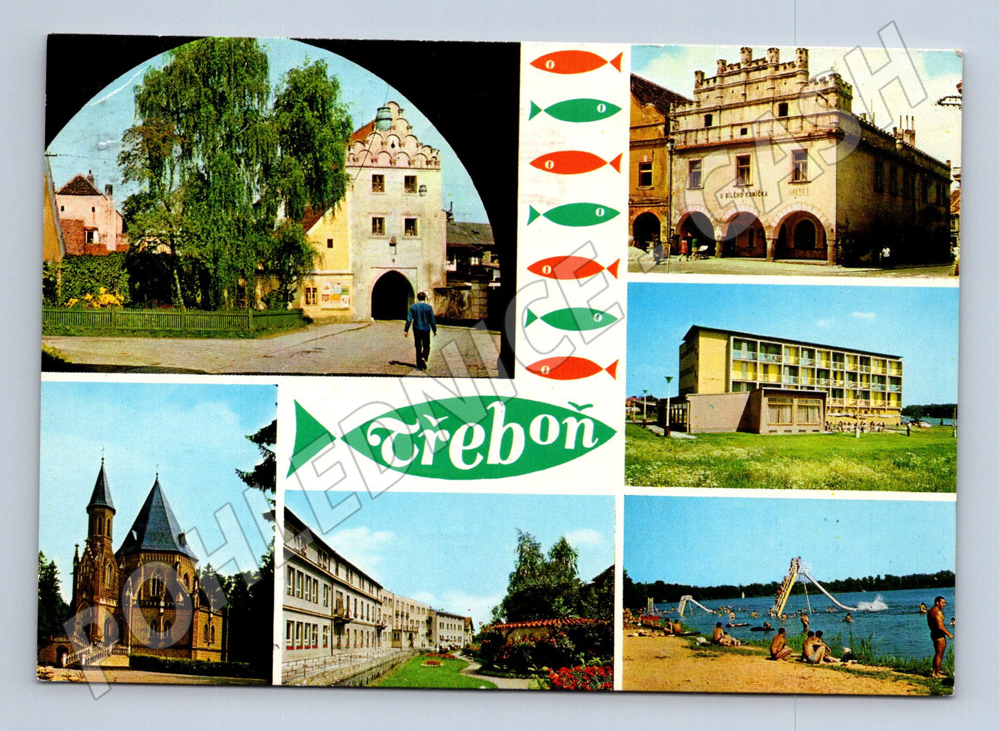 Pohlednice Třeboň koláž míst a památek 1974 (M21935)