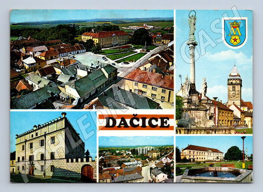 Pohlednice Dačice město, zámek, mariánský sloup 1975 (M21944)