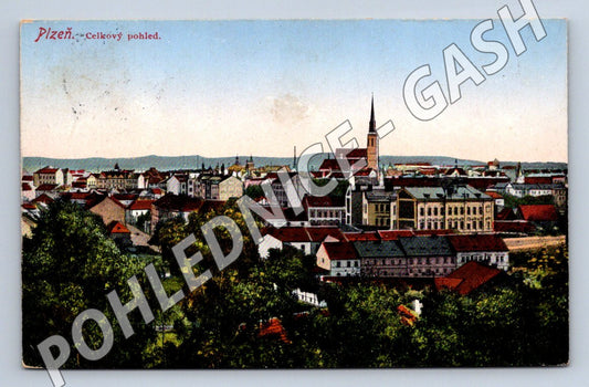 Pohlednice Plzeň celkový pohled kolorovaná 1925 (M2195)