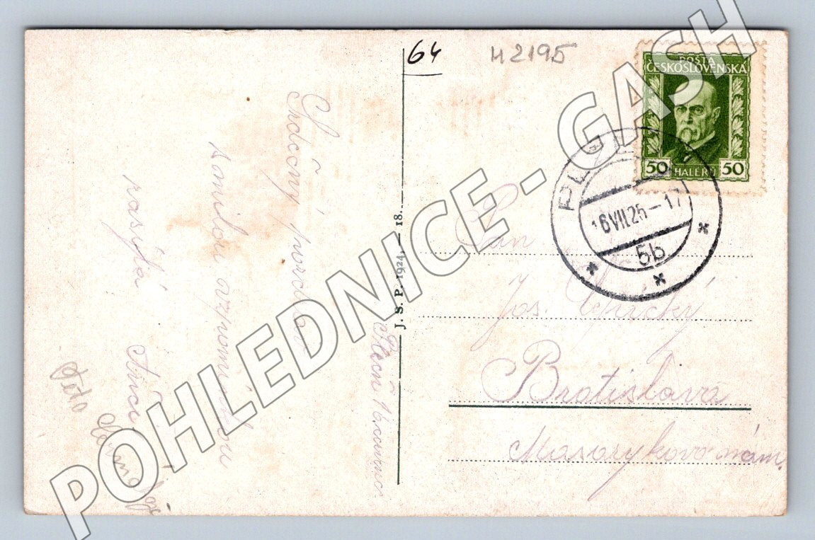 Pohlednice Plzeň celkový pohled kolorovaná 1925 (M2195)