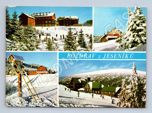 Pohlednice Jeseníky Červenohorské sedlo chata lyžaři (M21959)