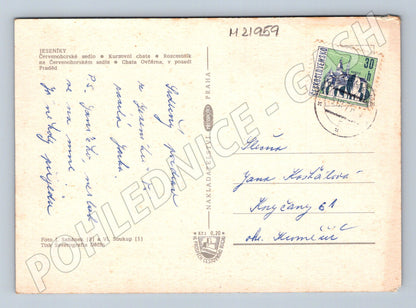 Pohlednice Jeseníky Červenohorské sedlo chata lyžaři (M21959)