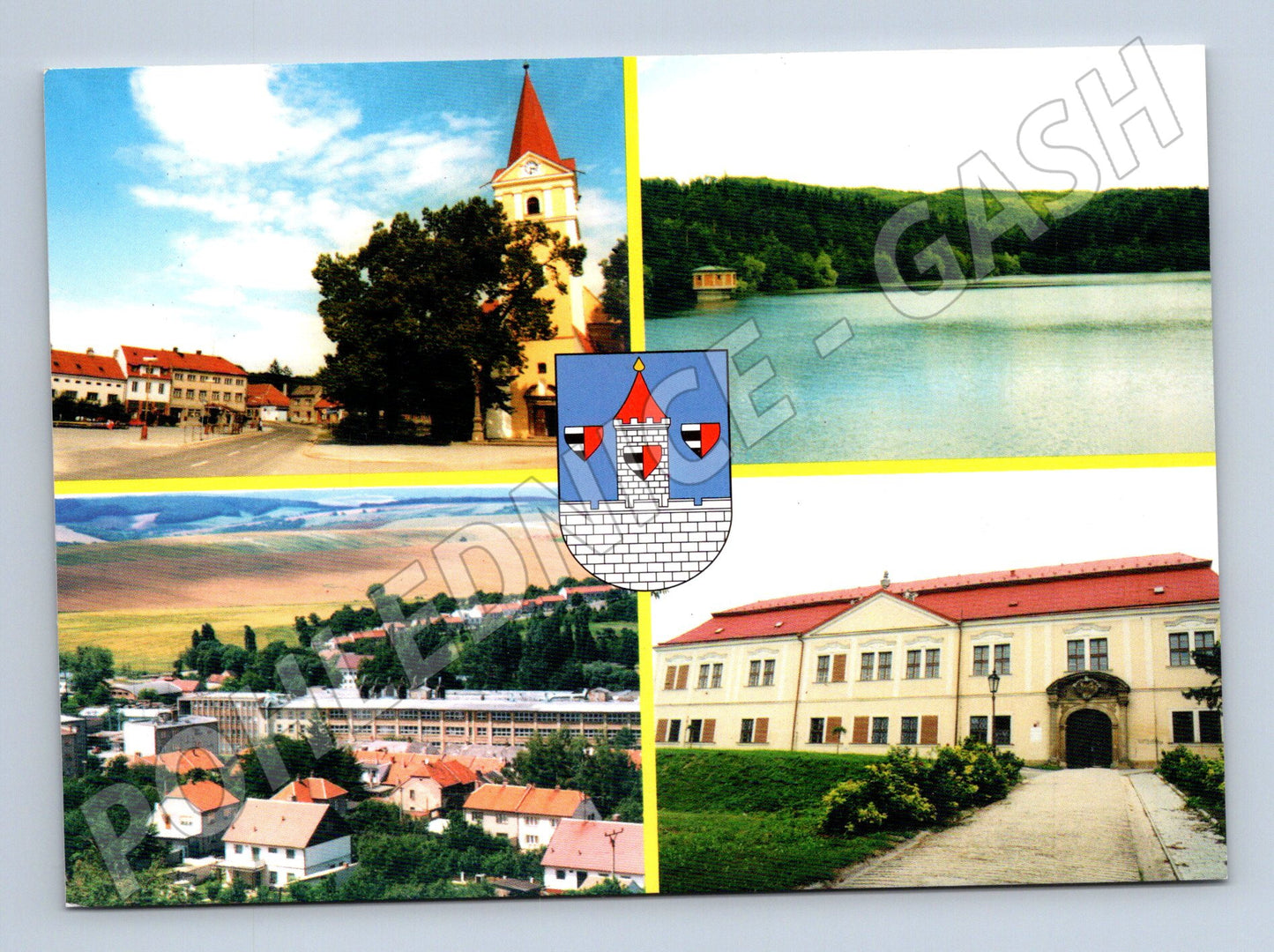 Pohlednice Koryčany náměstí přehrada zámek (M21970)