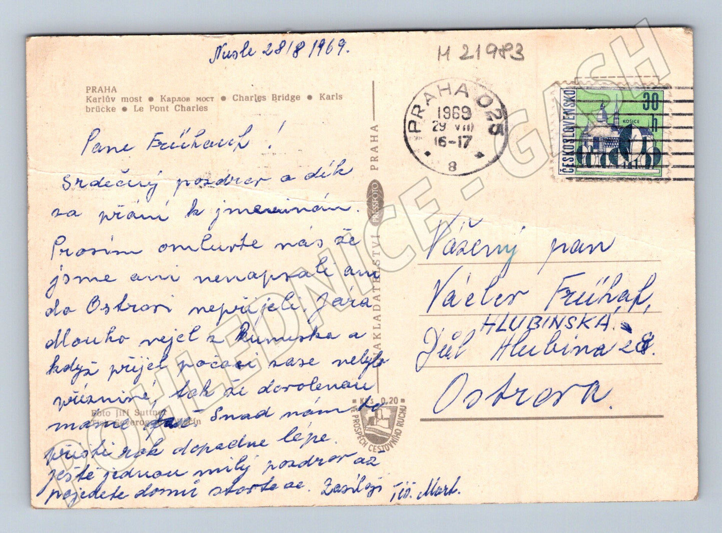 Pohlednice Praha Karlův most 1969 (M21983)