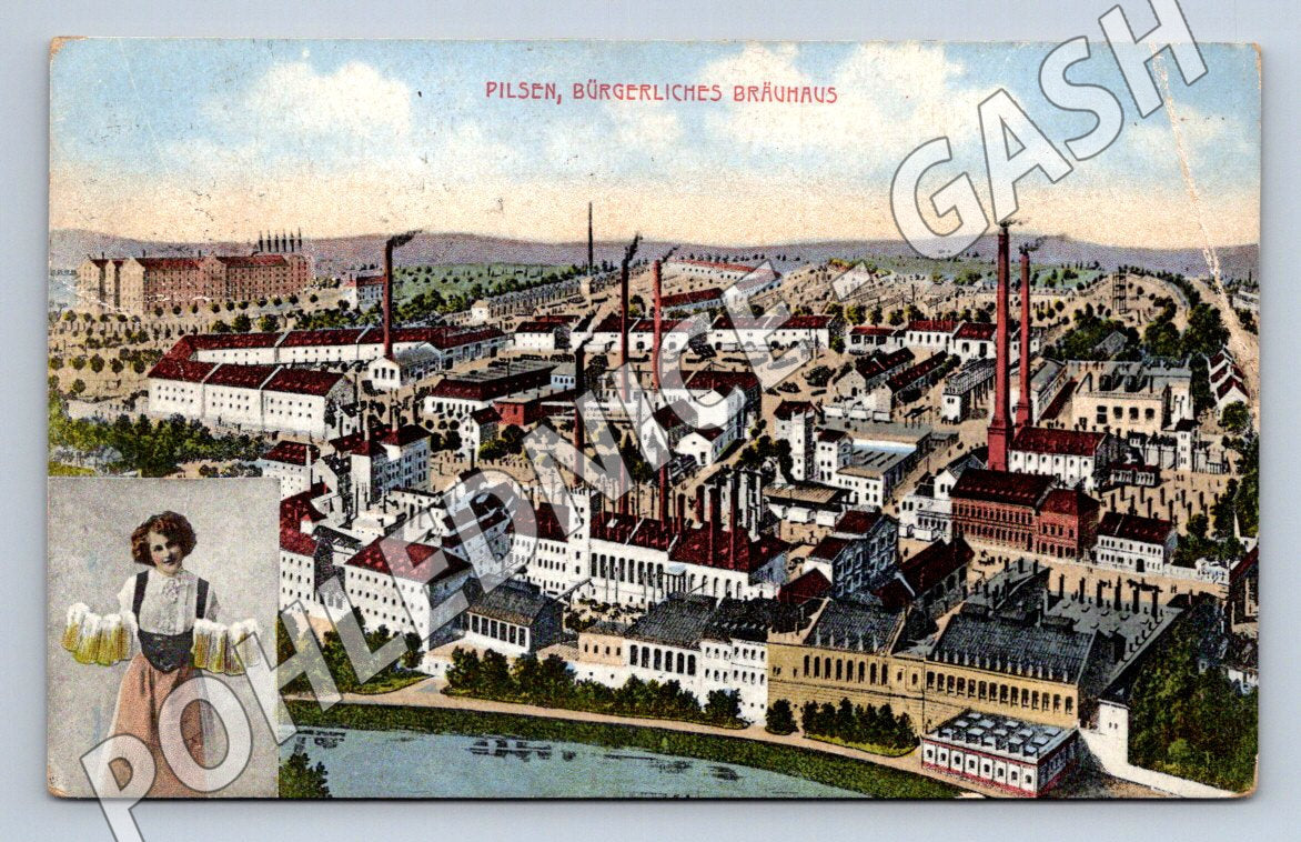 Pohlednice Plzeň měšťanský pivovar 1914 (M2199)