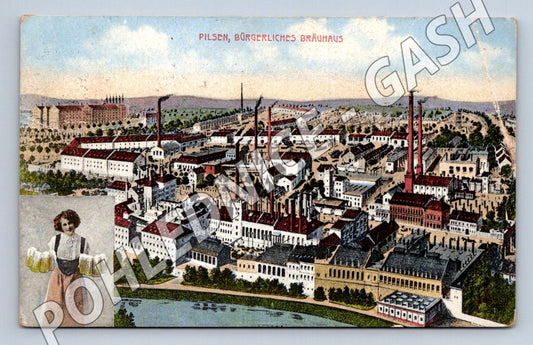 Pohlednice Plzeň měšťanský pivovar 1914 (M2199)